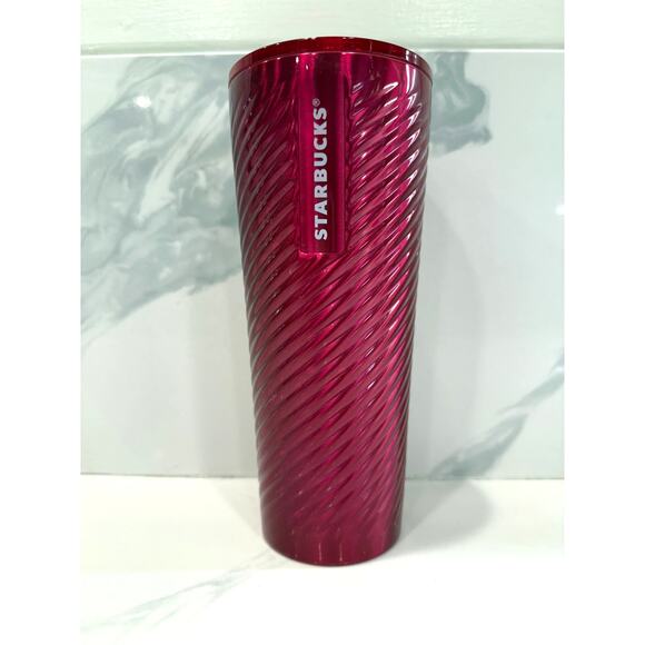 Starbucks Dark Pink Swirl 24oz Stainless Tumbler Venti Cold Cup Sangria Pink - Picture 1 of 7